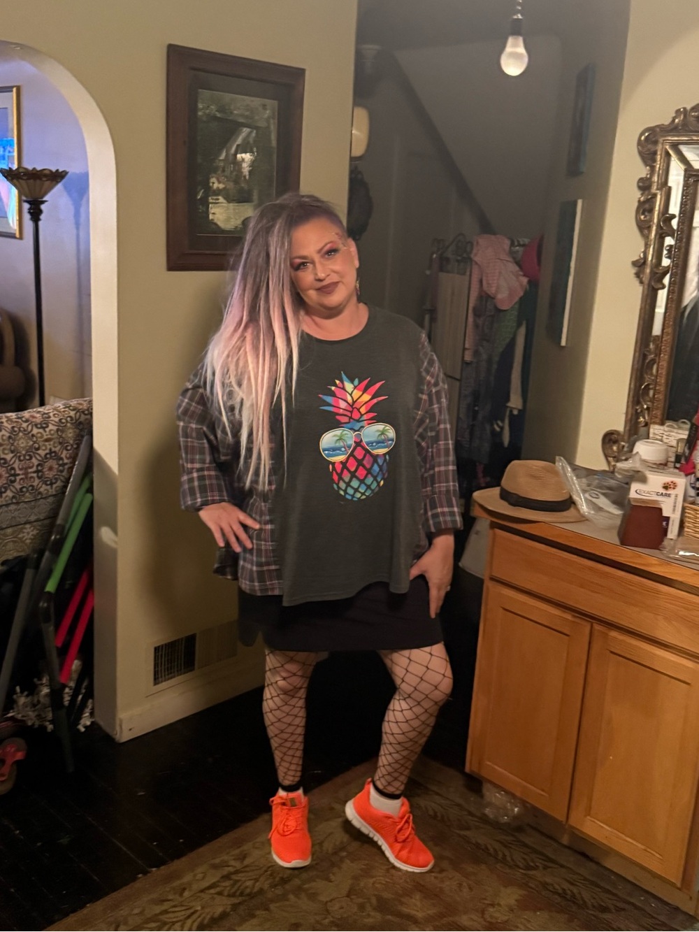 Graphic Pineapple Tee with Sunglasses Print - Multicolor